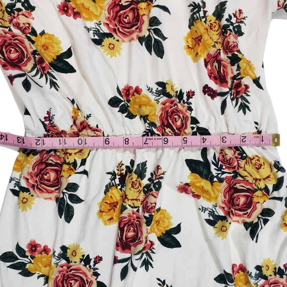 Floral Print Blouson Dress Juniors Size Large (11-13) Cap Sleeve Crotchet Trim - Picture 12 of 12